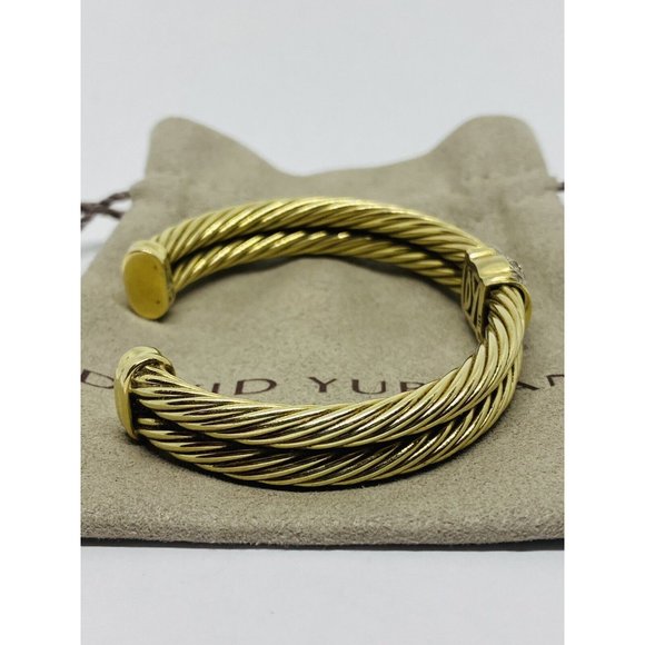 David Yurman Solid 14k Yellow Gold Double Cable Cuff Diamond Bracelet 6.5'' - Picture 9 of 10